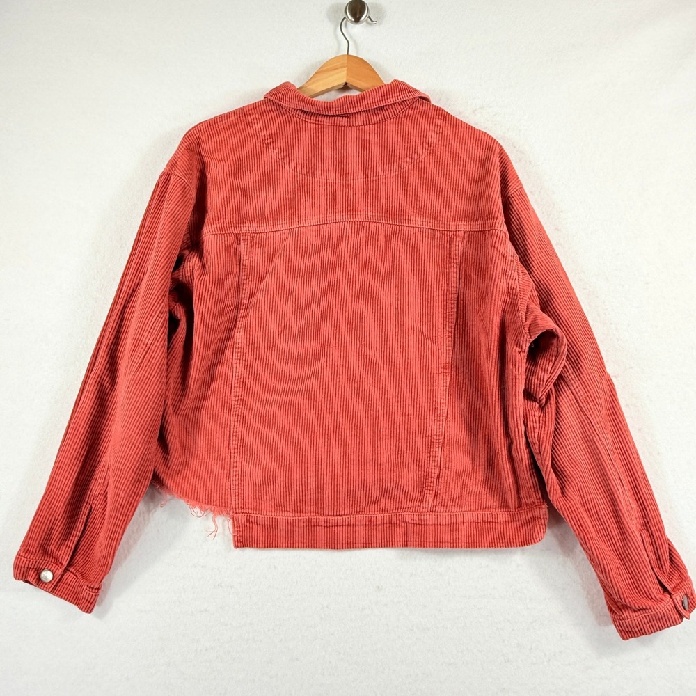 POL Corduroy Jacket Women Medium Rust Orange Raw Hem Boho Shabby Chic - Picture 3 of 9